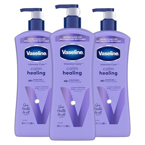 Vaseline Intensive Care Calm Healing Body Lotion 3 count for Dry Skin Made with Ultra-Hydrating Lipids and Lavender Extract to Heal and Restore Dry Skin 20.3 oz - Image 1