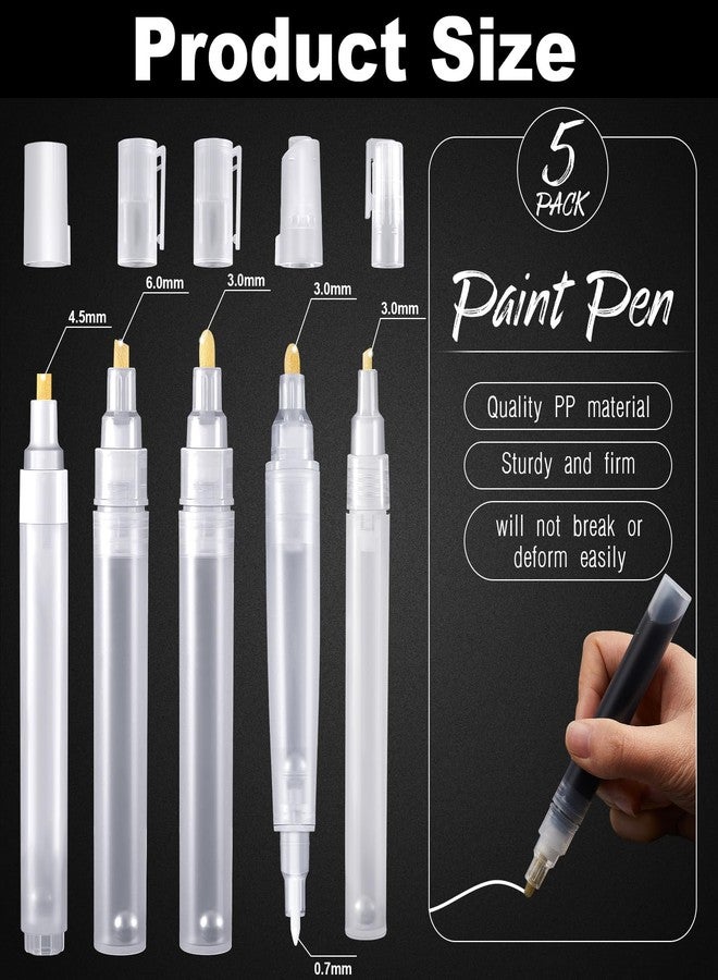 Epakh Set of 5 Empty Refill Paint Markers Blank Refillable Paint Pens Empty Refillable Marker for Painting, Transparent Pen Tube, Fill with Your Own Art Acrylic, Oil and Watercolor - Image 2