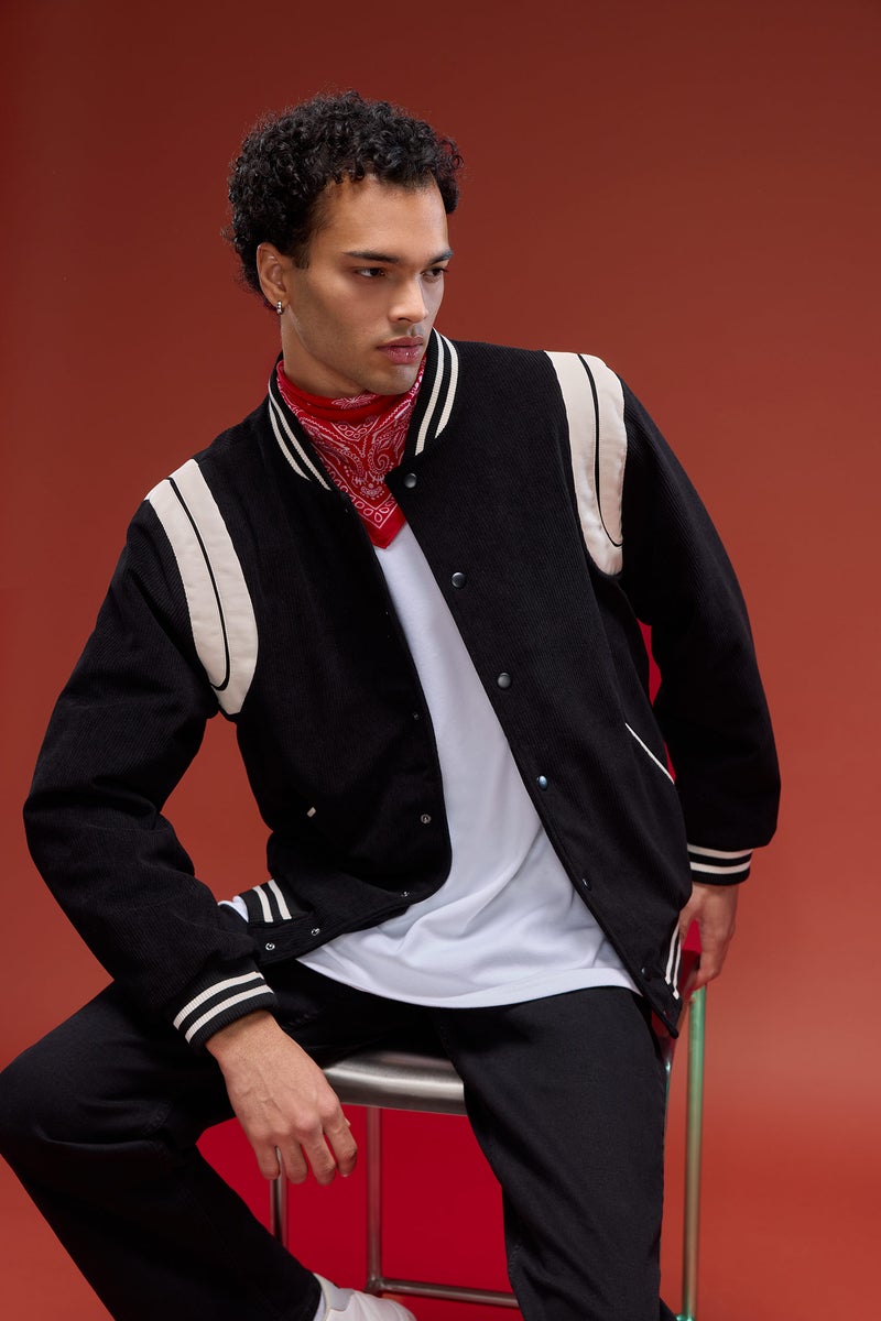 DeFacto Black Man Waterproof Regular Fit College Collar Bomber Jacket Casual - Image 1