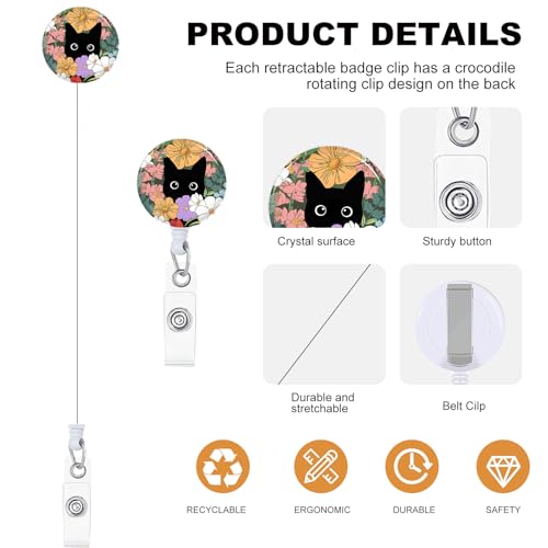 NICCCARD 3 Set Cat Hiding in The Flowers ID Badge Holder with Clip Badge Reels Retractable Heavy Duty,Keychain，ID Holder for School Nurse Office - Image 3