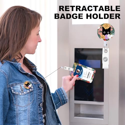 NICCCARD 3 Set Cat Hiding in The Flowers ID Badge Holder with Clip Badge Reels Retractable Heavy Duty,Keychain，ID Holder for School Nurse Office - Image 5
