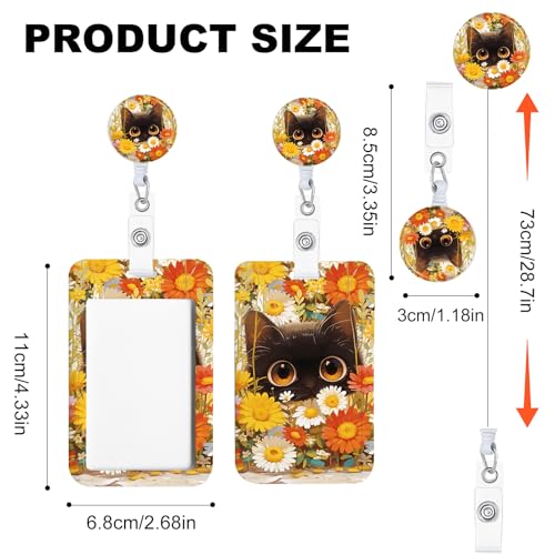 NICCCARD 3 Set Cat Hiding in The Flowers ID Badge Holder with Clip Badge Reels Retractable Heavy Duty,Keychain，ID Holder for School Nurse Office - Image 2