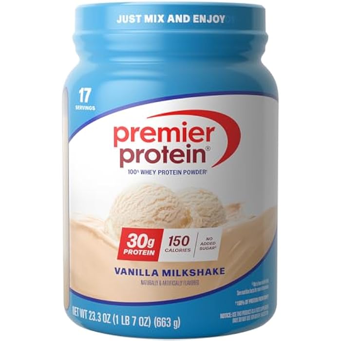 Premier Protein Powder, Vanilla Milkshake, 30g Protein, 1g Sugar, 100% Whey Protein, Keto Friendly, No Soy, Gluten Free, 23.3 oz, 17 Servings (Packaging May Vary) - Image 1