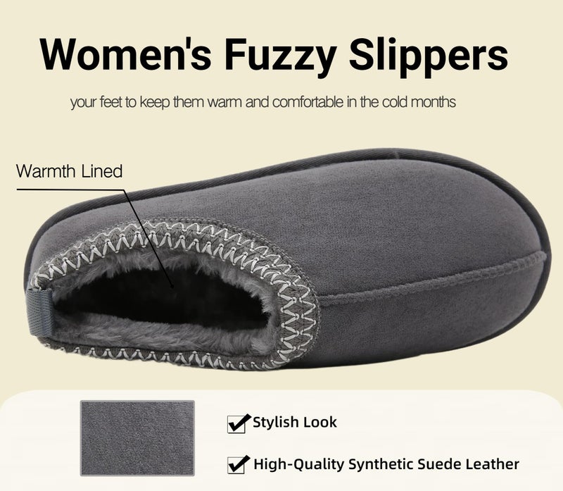 SMajong Women's Fuzzy Slippers Cozy Memory Foam House Shoes Winter Warm Loafer Slippers Indoor,Grey 7 US - Image 3