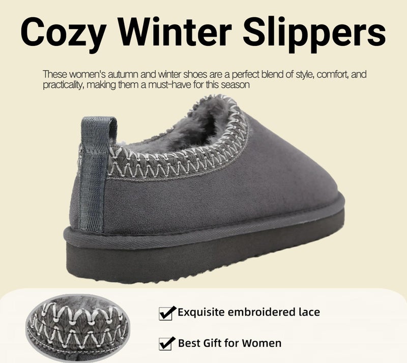 SMajong Women's Fuzzy Slippers Cozy Memory Foam House Shoes Winter Warm Loafer Slippers Indoor,Grey 7 US - Image 5