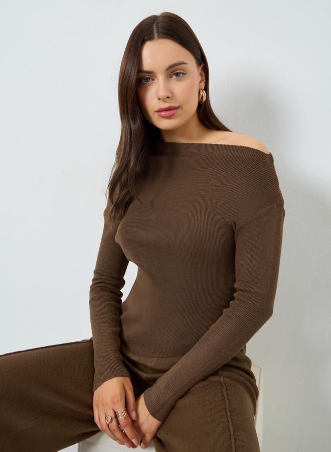 ستايلي بلوزة محبوكة بكتف واحد - Image 3