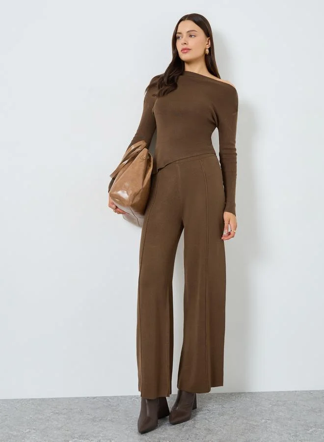 Styli Brown Knit One Shoulder Top