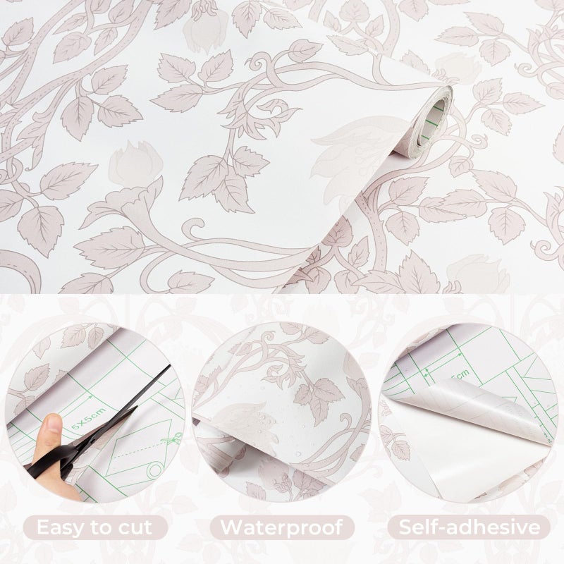 YXTII 17.3"Ã—78.7" Pink Peel and Stick Wallpaper, Floral Wallpaper for Bedroom Bathroom Self Adhesive Removable - Image 2