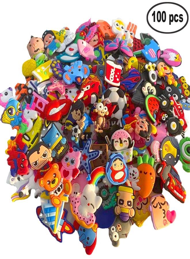 fashionhome Shoe Decoration Charms 100 Pieces Assorted Different Shoe Charm for Crocs Charm for Hole Hole Shoe Buckle Party Favors ​Mini Charm Bracelet Wristband Decoration for Men Women Kid  - Image 1