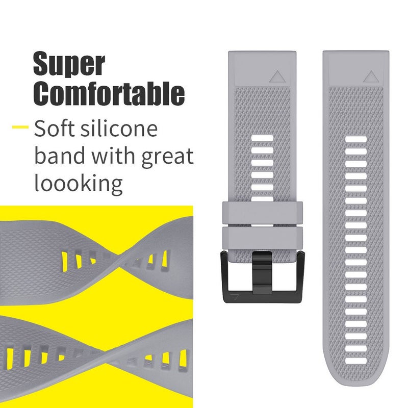 ANCOOL for Fenix 5/Fenix 6/Fenix 7 Band 22mm Silicone Watch Band for Fenix 8 Fenix E 47mm/Fenix 5 Plus/Fenix 6 Pro/Fenix 7 Pro/Forerunner 935(Grey) - Image 4