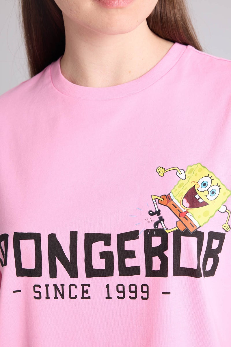 DeFacto Pink Woman SpongeBob Crew Neck Printed Oversize T-Shirt Casual - Image 5