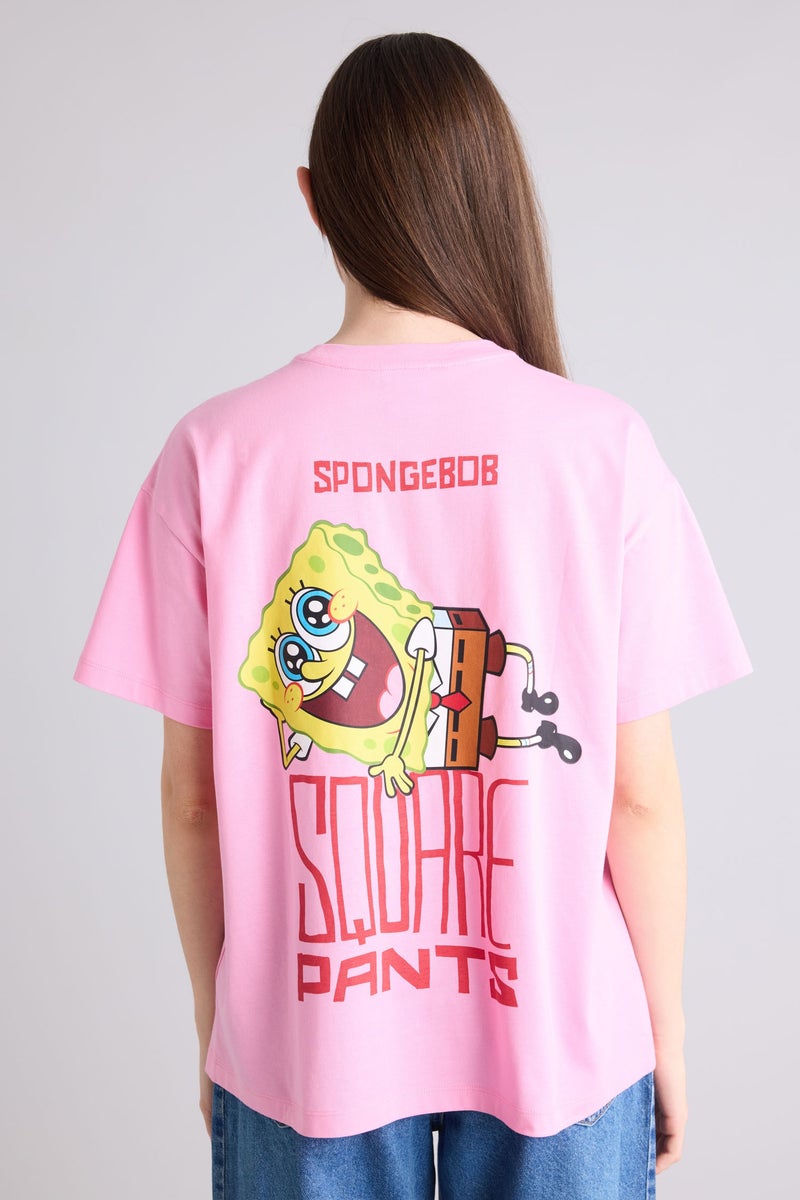 DeFacto Pink Woman SpongeBob Crew Neck Printed Oversize T-Shirt Casual - Image 1