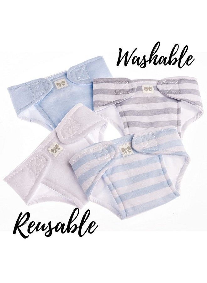 JC TOYS Baby Doll Washable And Reusable Eco Diapers 4 Pack Fits Dolls 14 To 18 Inch In Blue/White/Grey  - Image 5