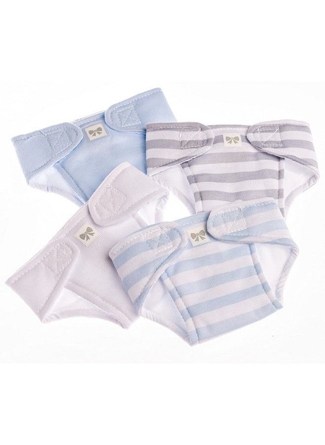 JC TOYS Baby Doll Washable And Reusable Eco Diapers 4 Pack Fits Dolls 14 To 18 Inch In Blue/White/Grey  - Image 2