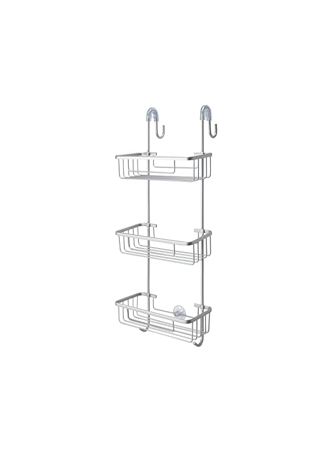 Raxoom Over the Door Shower Caddy, Aluminum Hanging Shower Rack, Rustproof Shampoo Holder with Hooks, 3-Tier Bathroom Shelf with Suction Cups (Silver) - Image 3