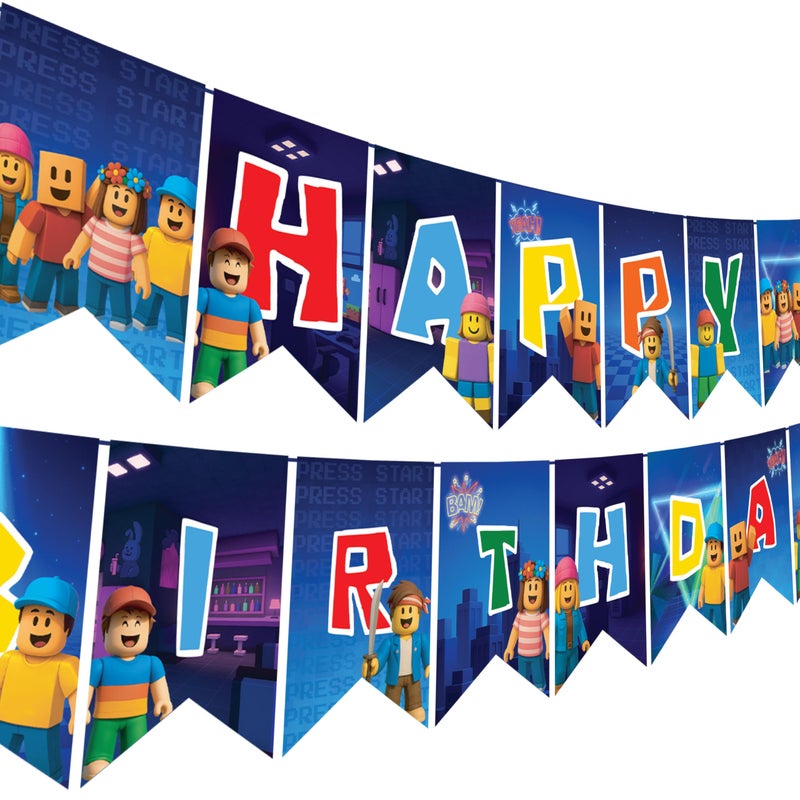 IndoTribe Video Game Birthday Decorations Happy Birthday Banner for Boys 10ft Pixel Backdrop Villager Gaming Birthday Party Decorations Video Game Backdrop for Kids Miner Boys Bdy Party Decorations - Image 2