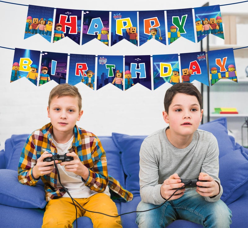IndoTribe Video Game Birthday Decorations Happy Birthday Banner for Boys 10ft Pixel Backdrop Villager Gaming Birthday Party Decorations Video Game Backdrop for Kids Miner Boys Bdy Party Decorations - Image 5