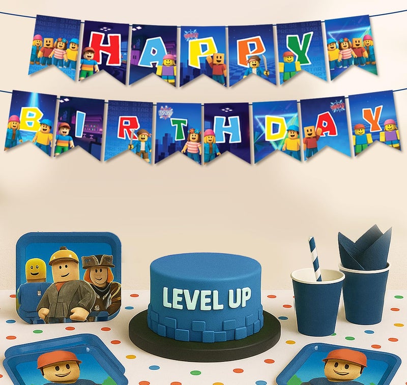 IndoTribe Video Game Birthday Decorations Happy Birthday Banner for Boys 10ft Pixel Backdrop Villager Gaming Birthday Party Decorations Video Game Backdrop for Kids Miner Boys Bdy Party Decorations - Image 3
