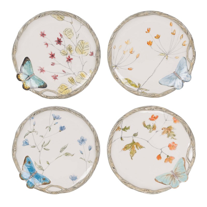 Fitz & Floyd Fitz  Floyd Butterfly Fields Salad Plate Set of 4 85 Inch Blue 