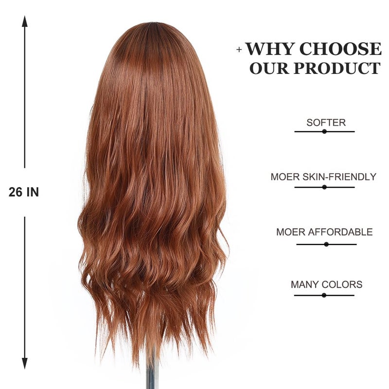 Esmee Long Ombre Auburn Wigs for Women Natuaral Synthetic Wavy Curly Hair Wig for Daily Party Cosplay Use-26 Inches - Image 4