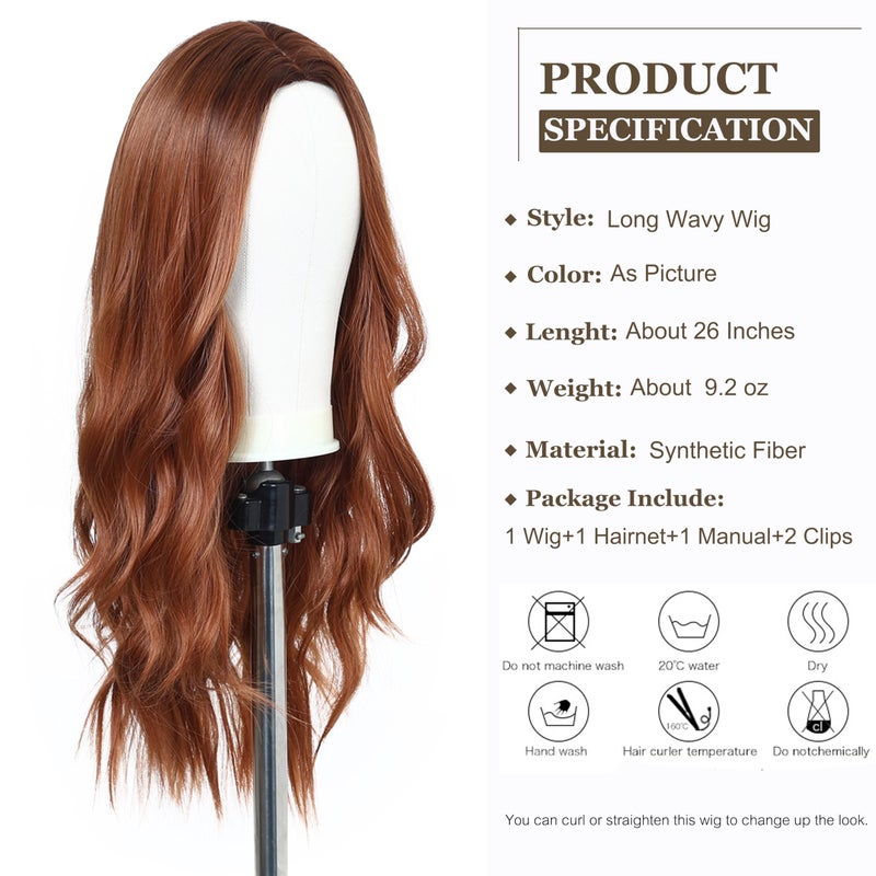 Esmee Long Ombre Auburn Wigs for Women Natuaral Synthetic Wavy Curly Hair Wig for Daily Party Cosplay Use-26 Inches - Image 2