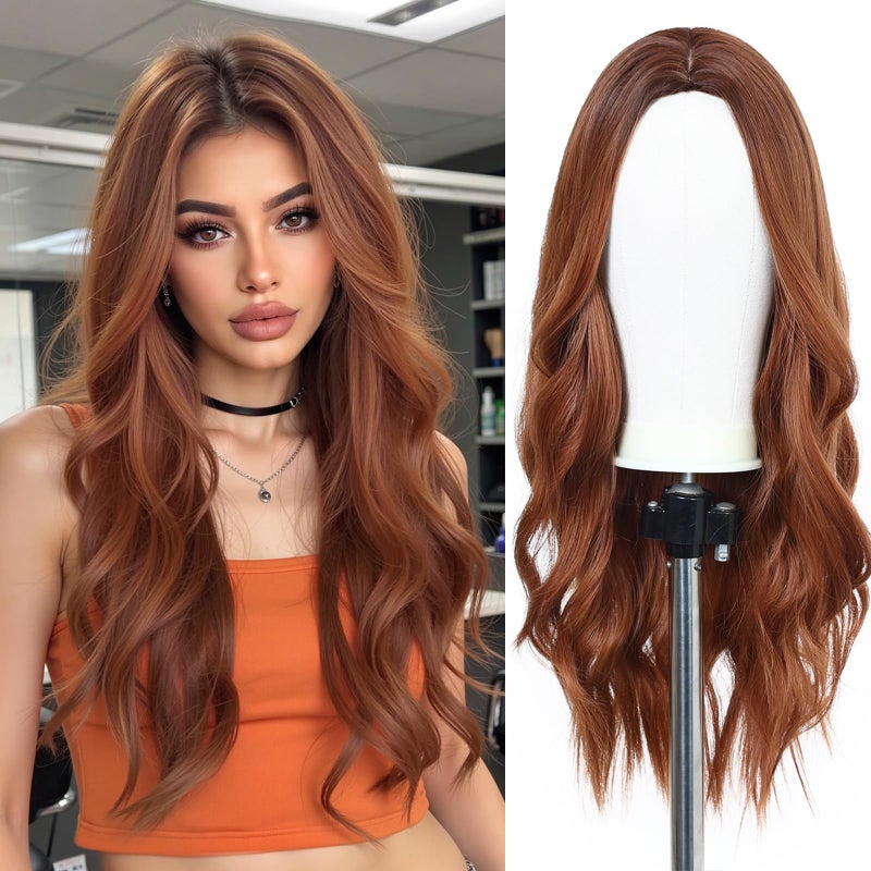 Esmee Long Ombre Auburn Wigs for Women Natuaral Synthetic Wavy Curly Hair Wig for Daily Party Cosplay Use-26 Inches - Image 1
