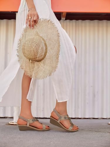SHIBEVER Womens Wedge Sandals Low Wedges Platform Heels Sandals Dressy Ankle Strap Dress Beach Fashion Summer Comfortable Shoes Champagne Size 8.5 - Image 2