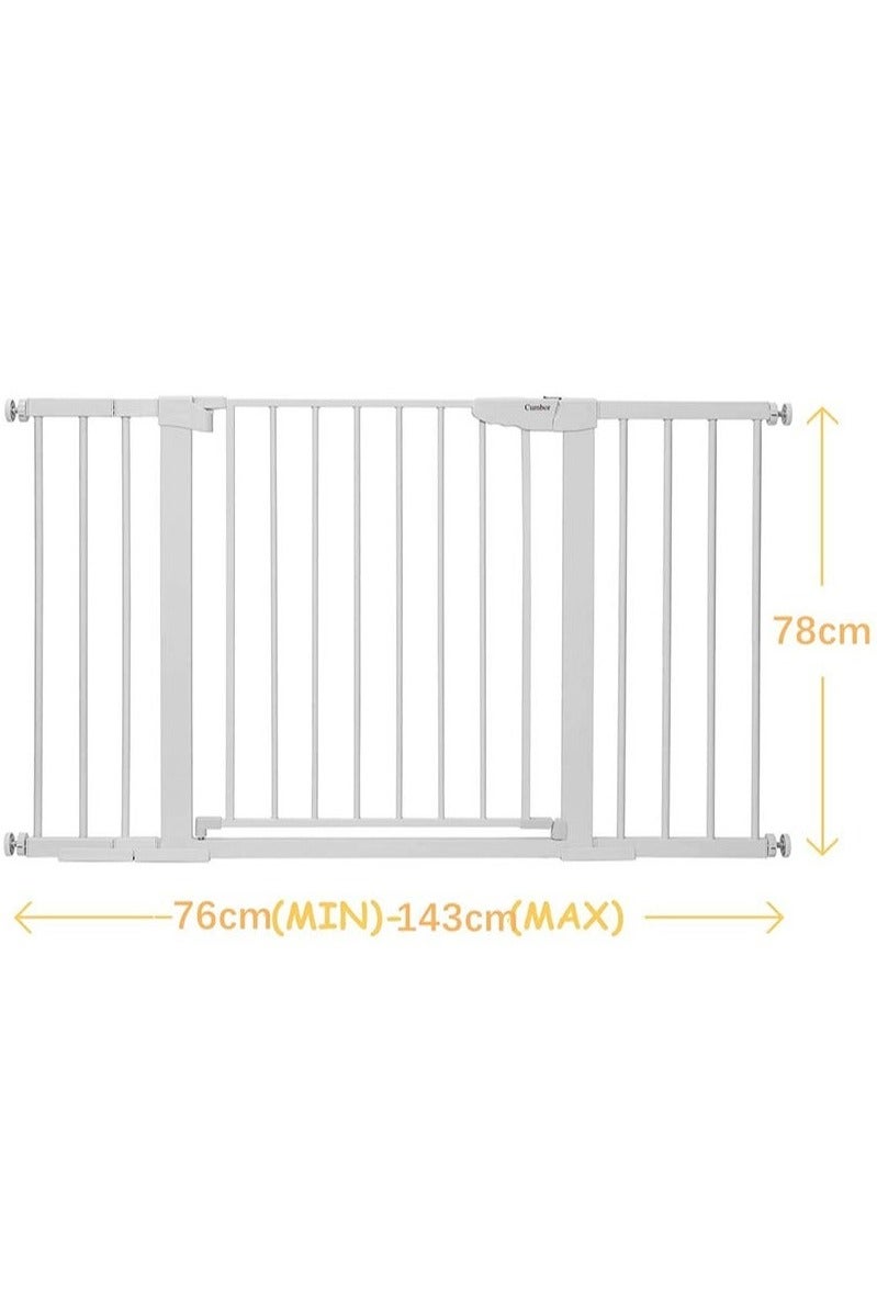 بوابة أمان للأطفال مع إغلاق تلقائي، بوابة للأطفال بعرض إضافي (76-143 سم) تشمل رف امتداد 10 سم و 20 سم و 30 سم، قفل مزدوج، وظيفة الإغلاق التلقائي – بوابة فولاذية متينة للدرج، الأبواب، والحيوانات الأليفة - Image 3