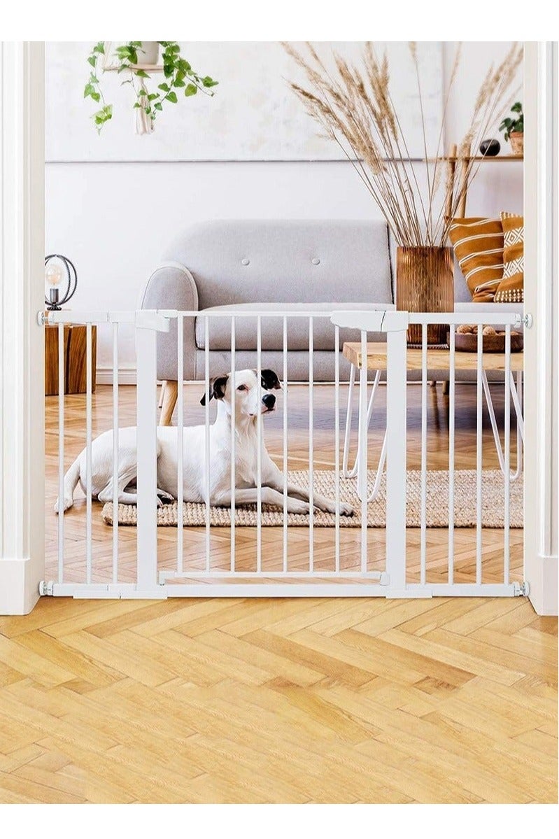 بوابة أمان للأطفال مع إغلاق تلقائي، بوابة للأطفال بعرض إضافي (76-143 سم) تشمل رف امتداد 10 سم و 20 سم و 30 سم، قفل مزدوج، وظيفة الإغلاق التلقائي – بوابة فولاذية متينة للدرج، الأبواب، والحيوانات الأليفة - Image 4