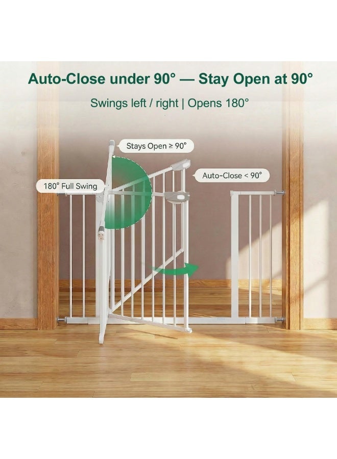 EVEREEN Auto Close Safety Baby Gate, Extra Wide Pet & Dog Gate for Stairs, Max Width 143cm with 10/20/30cm Extensions, Heavy-Duty Steel Child Safety Gate for Stairs & Doors, Kids & Pets Protection - Image 4