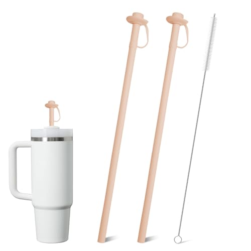 HEBEICRMY Cowboy Hat Straw Cover for Stanley Cup 40 oz Accessories, 12" Extra Long Reusable Silicone Straws, Integrated One-Piece Design, Western Decor for 30 & 20 oz Tumblers, 2 Pack with Brush (Pink) - Image 1