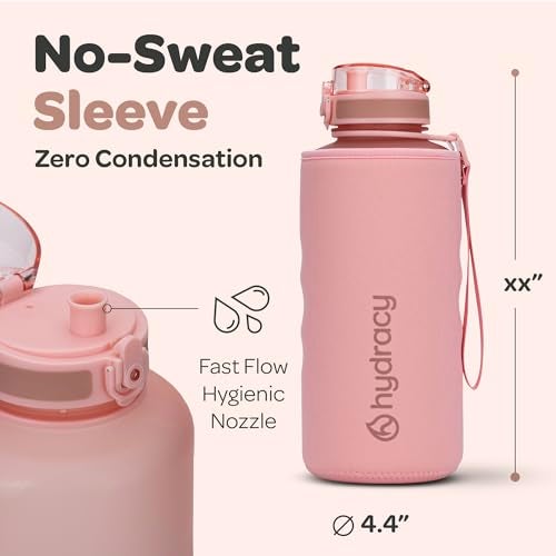 Hydracy Water Bottle with Time Marker Large Half Gallon 64 oz BPA Free Bottle & No Sweat Sleeve -Leak Proof Gym Bottle with Fruit Infuser Strainer & Times to Drink Ideal for Sports & Outdoors - Image 5