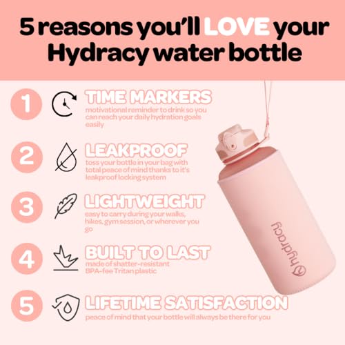 Hydracy Water Bottle with Time Marker Large Half Gallon 64 oz BPA Free Bottle & No Sweat Sleeve -Leak Proof Gym Bottle with Fruit Infuser Strainer & Times to Drink Ideal for Sports & Outdoors - Image 2