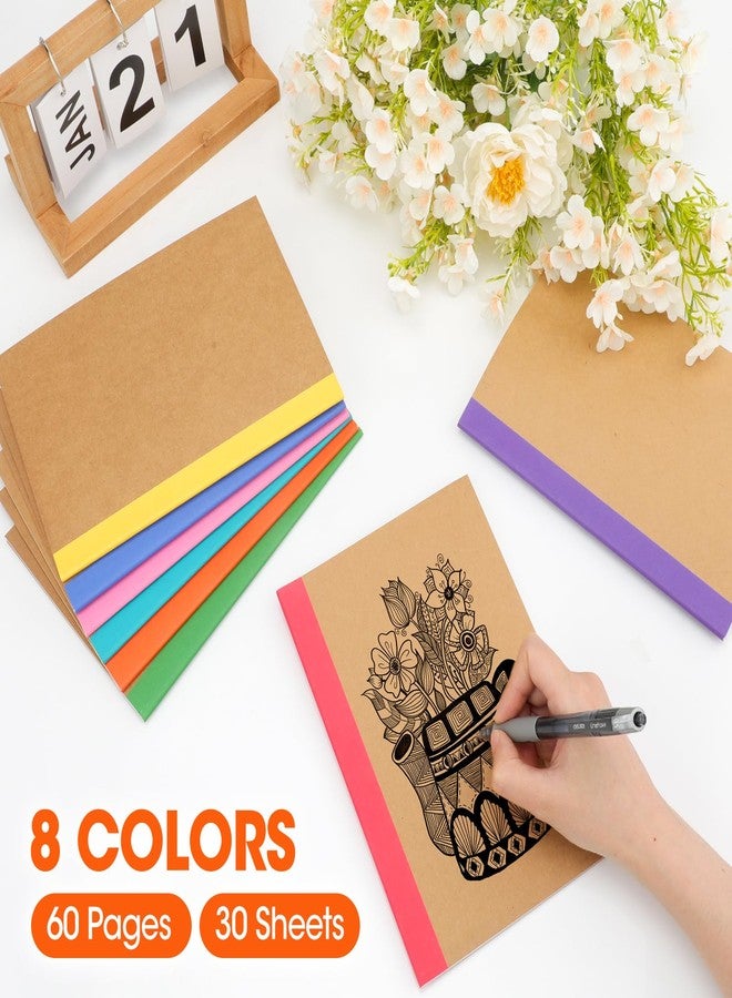 YesBes 32 Pack Composition Notebooks Bulk, A5 Kraft Cover Lined Journaling Notebooks, 8.3”x 5.5” Travel Notebook for School Office Students Artists, 8 Colors 60 Pages - Image 2