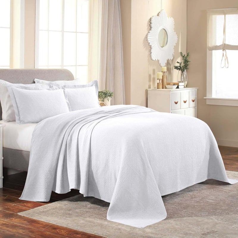 Superior Cotton Fleur De Lis Bedspread Set Warm Blankets AllSeason Bedding Bedroom Decor Decorative Boho Medallion Coverlet Includes 1 Bedspread 2 Pillow Shams Full White
