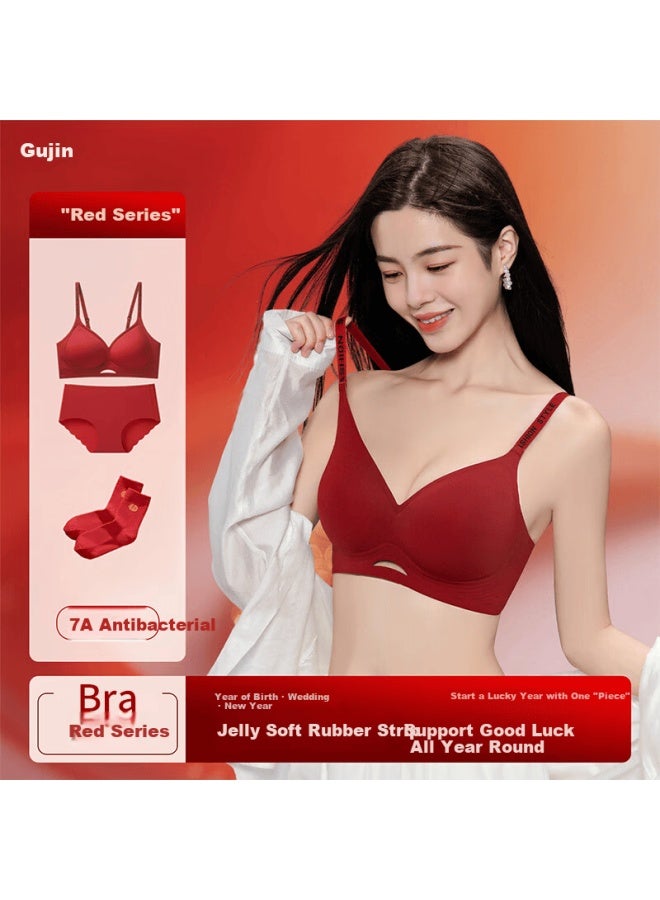 Gujin Red Underwear Set For The Zodiac Year, Small Chest Push-up Bridal Panties And Socks, Bra Set, Women's Day Gift For Girls
