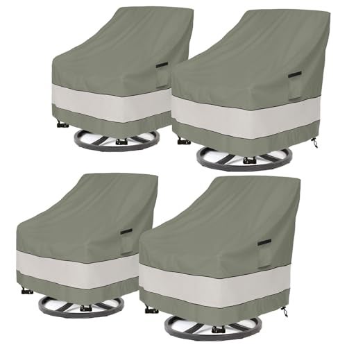 Aacabo Outdoor Swivel Chair Cover 4 PackWaterproof 100 Outdoor Patio Chair Covers33W x 37 D x 385 H inchesOutside Furniture Lounge Deep Seat Cover Grayish Green - Image 1