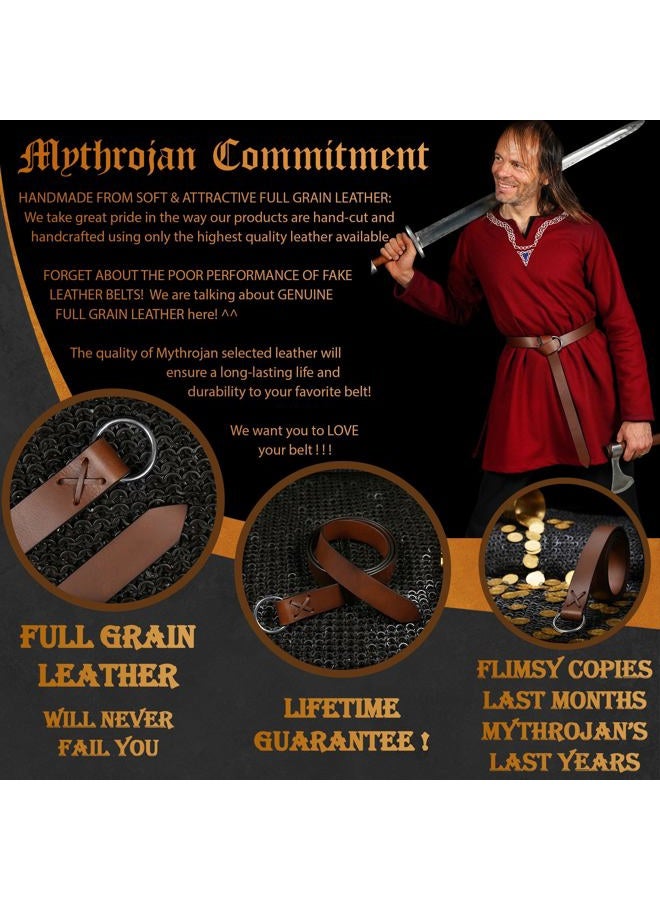 Mythrojan O Ring Medieval Leather Viking Belt LARP Renaissance Belt – Shuttle Brown - Image 5