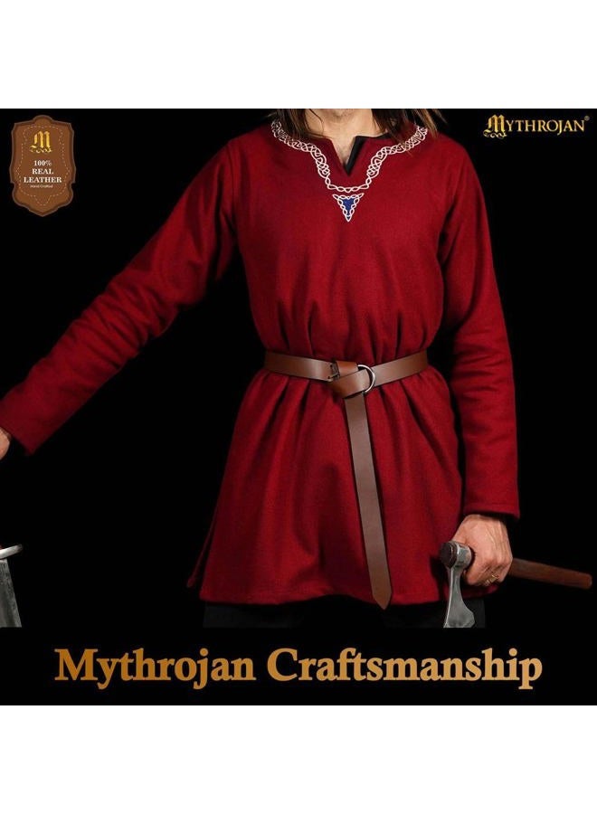 Mythrojan O Ring Medieval Leather Viking Belt LARP Renaissance Belt – Shuttle Brown - Image 3