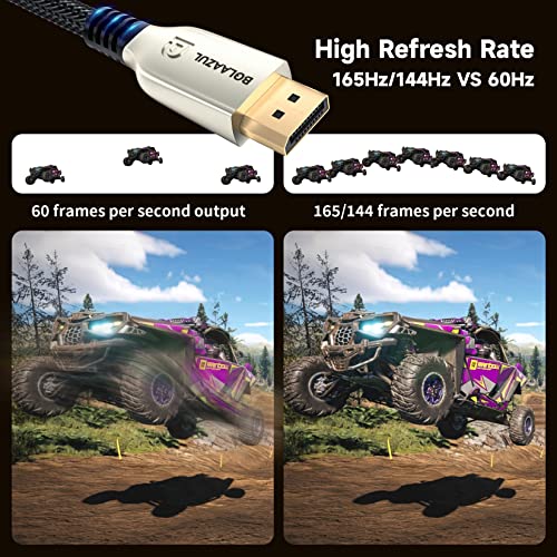 BolAAzuL 8K DisplayPort 2.0 Cable 6ft, 16K DP Cable 2.0 (16K@60Hz 8K@120Hz 4K@240Hz 165Hz 144Hz GSync/FreeSync) Video/Monitor Cable, UHBR20 Displayport Male to Display Port Cord DP 1.4/1.2 Compatible - Image 4