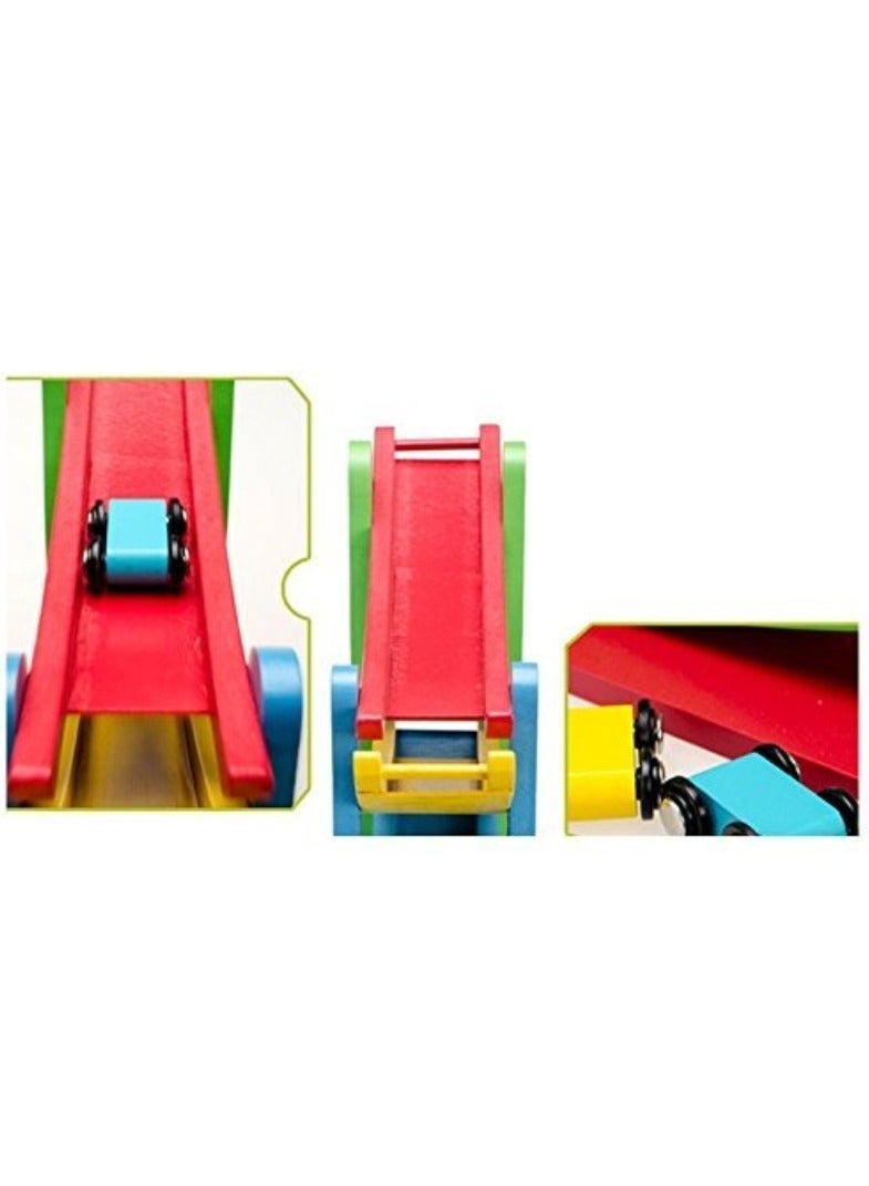 M MIAOYAN Wooden ramp racing mini speeding car toy four layer ladder wooden sliding motor racing track toy car game ramp racer and car, children's wooden early education puzzle, top speed racing - Image 3