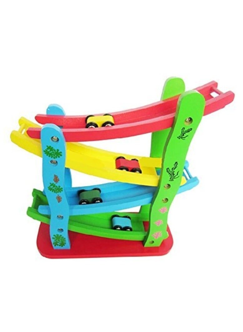 M MIAOYAN Wooden ramp racing mini speeding car toy four layer ladder wooden sliding motor racing track toy car game ramp racer and car, children's wooden early education puzzle, top speed racing - Image 5