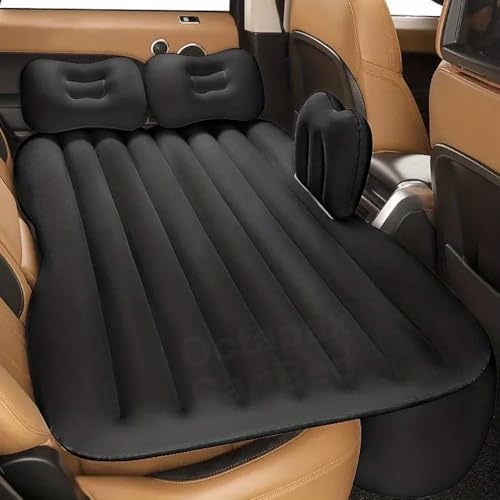Eloxee Car Inflatable Bed with Pump & 2 Air Pillows | Back Seat Car Air Mattress for Travel, Camping, Trips, Picnic, Beach & Pool | Quick Inflatable Portable Car Bed Mattress for SUV & Sedan (Black) - Image 1