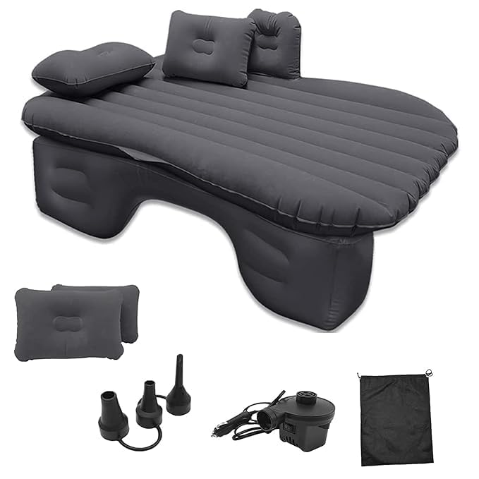 Eloxee Car Inflatable Bed with Pump & 2 Air Pillows | Back Seat Car Air Mattress for Travel, Camping, Trips, Picnic, Beach & Pool | Quick Inflatable Portable Car Bed Mattress for SUV & Sedan (Black) - Image 4