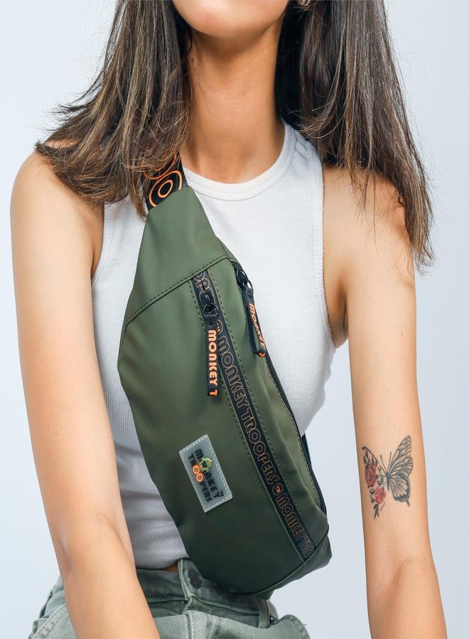 MONKEY TROOPERS Ghost Waist Bag, Crossbody,Water-Resistant Fanny Pack | Sleek, Stylish, and Secure Fanny Pack | Chest Bag for Men Women Girls Boys, Causal, Travel, Hikking, Everyday (Olive) - Image 2