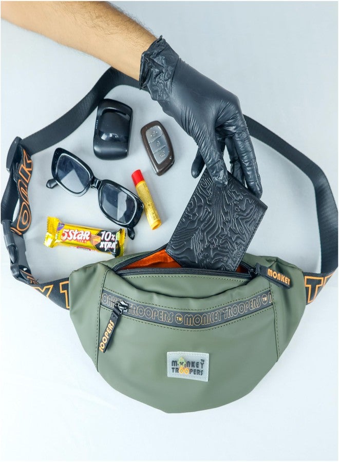 MONKEY TROOPERS Ghost Waist Bag, Crossbody,Water-Resistant Fanny Pack | Sleek, Stylish, and Secure Fanny Pack | Chest Bag for Men Women Girls Boys, Causal, Travel, Hikking, Everyday (Olive) - Image 5