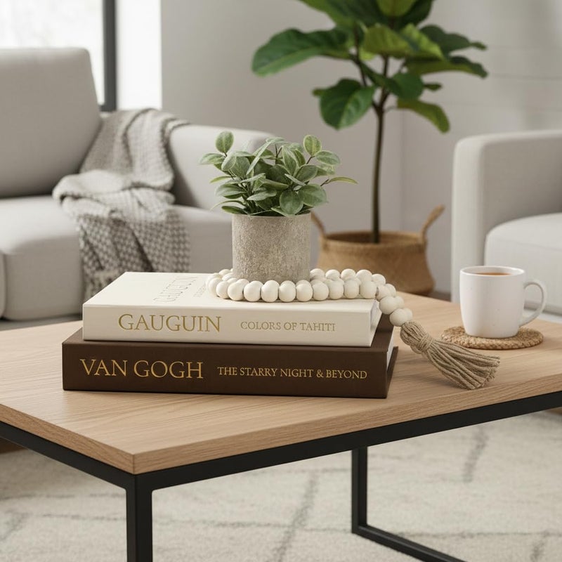 Fveuc Decorative Books for Home Decor - Stackable Faux Book Box for Coffee Table Styling & Hidden Storage - Neutral Linen Fake Books as Display Riser for Shelf & Entryway (Set of 2, Van Gogh Art) - Image 3