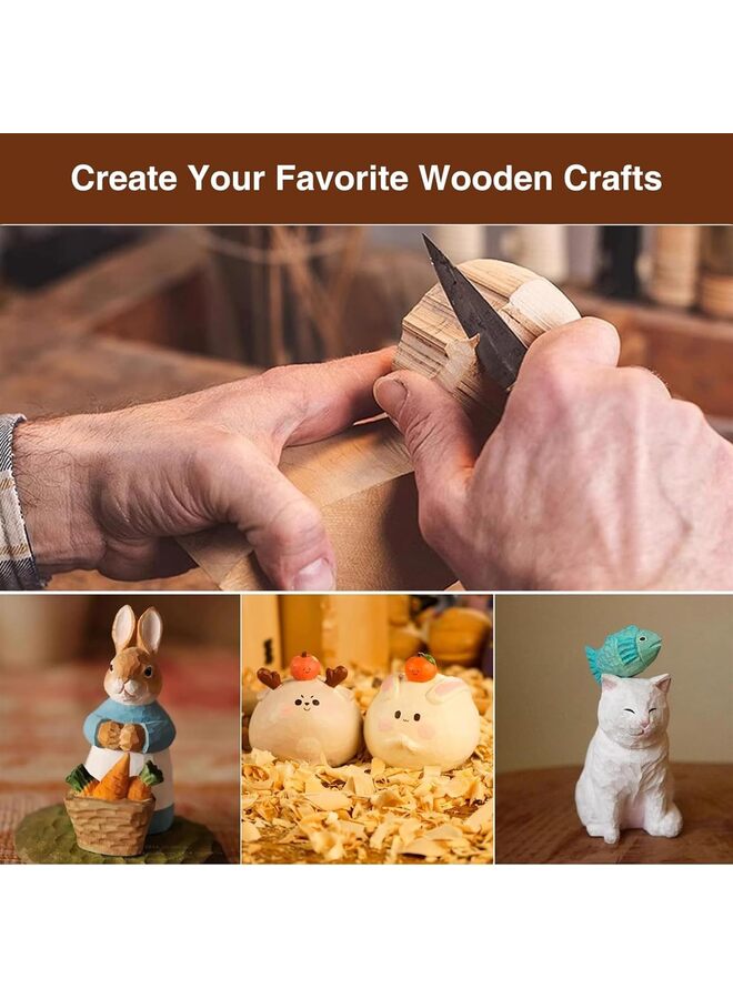 مجموعة أدوات نحت الخشب للمبتدئين من الأطفال والكبار، تتضمن مجموعة أدوات نحت الخشب مع قوالب نحت من خشب الزيزفون، هدية أدوات نحت الخشب - Image 3