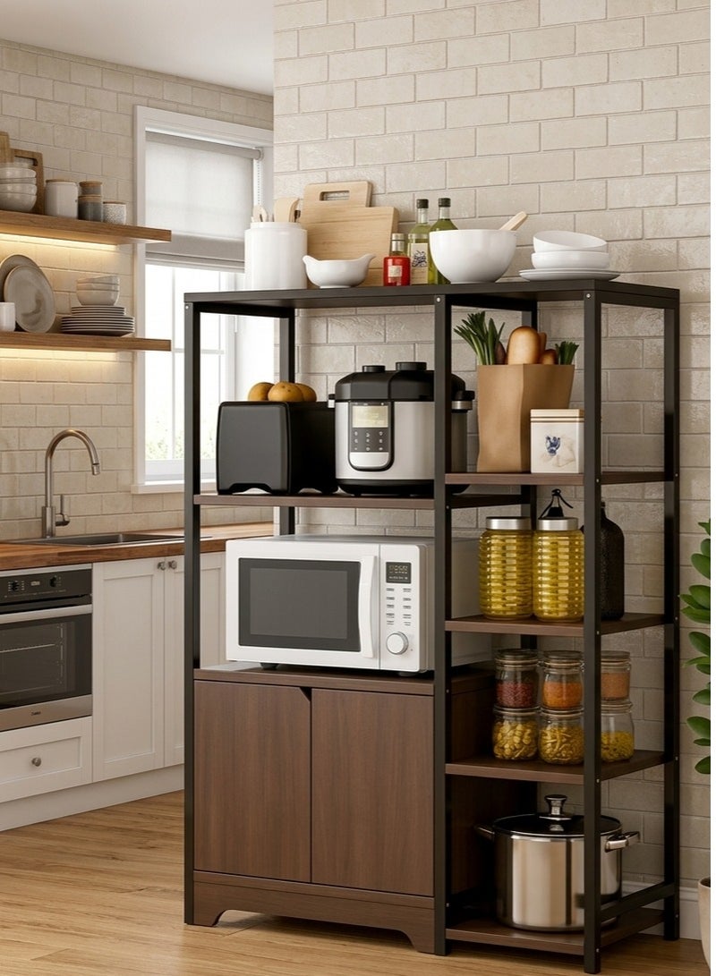 AGD 4-Tier Kitchen Rack with Storage Cabinet Multi Function Microwave Oven Stand Spice Holder Save Space Organizer Shelf for Utensils Vegetable Fruit - Image 1