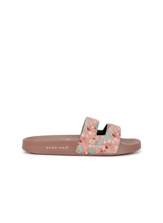 تشيبس Peach Printed Sliders for Women